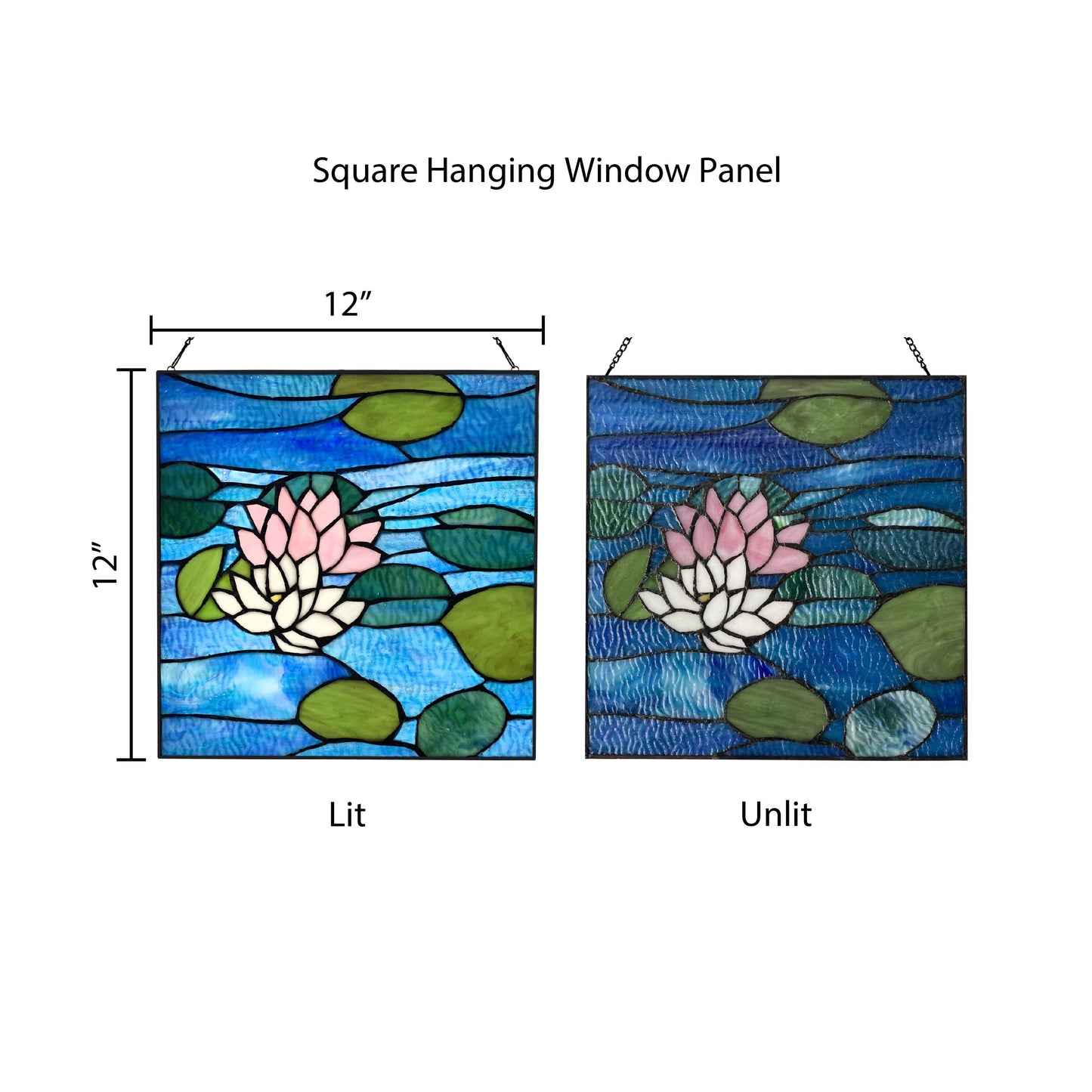 12"H Blue Lotus Pond Stained Glass Window Panel