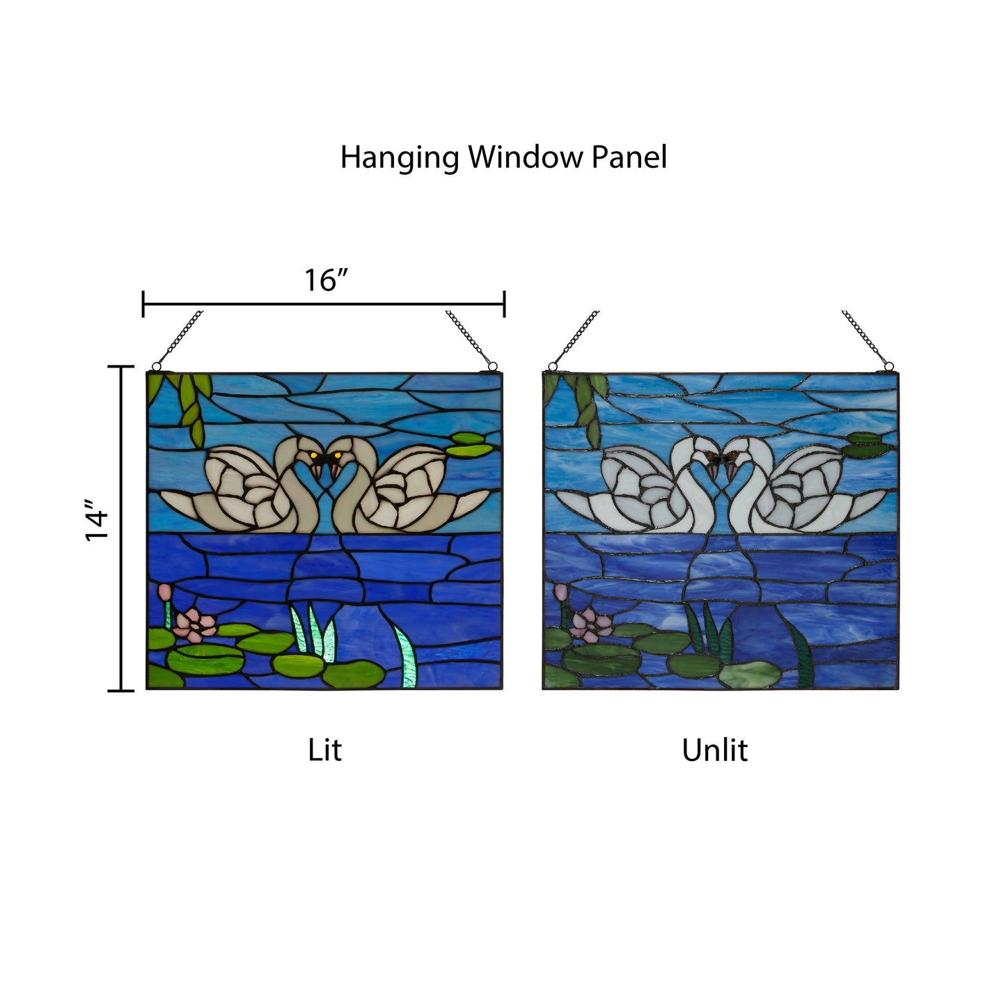 14"H Romantic White Swans Stained Glass Window Panel