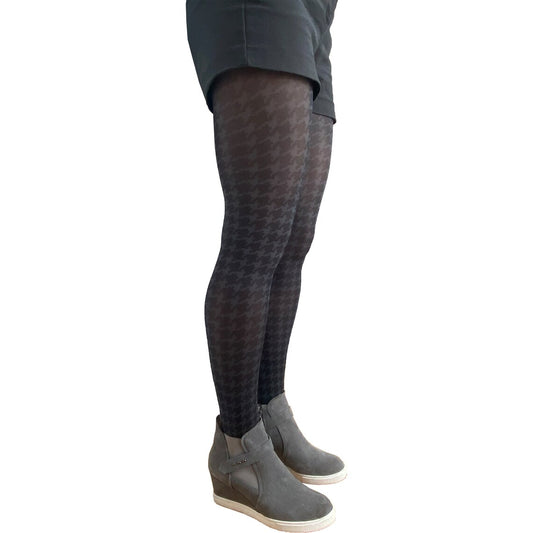 Gray Dogtooth Patterned Tights