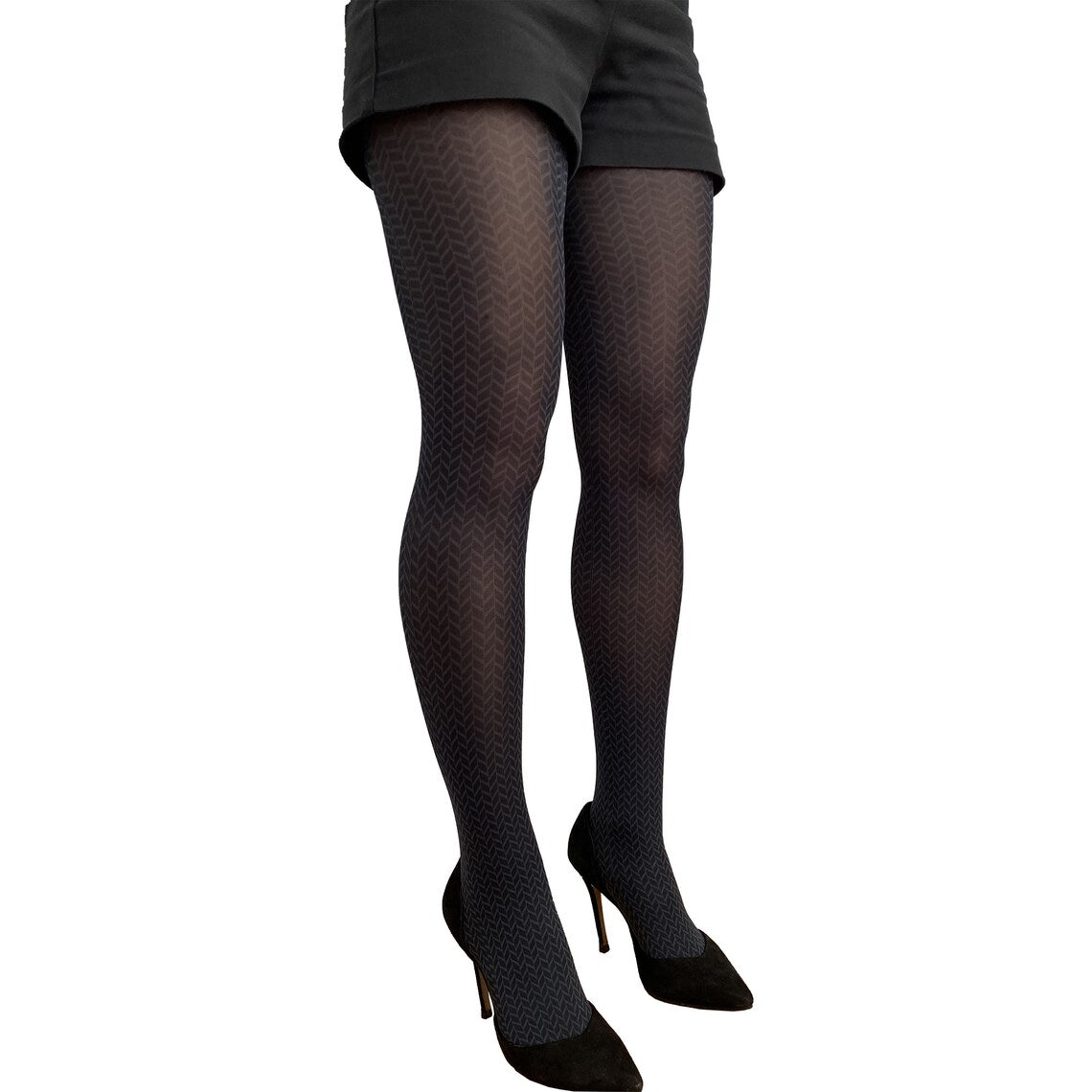 Gray Herringbone Patterned Tights