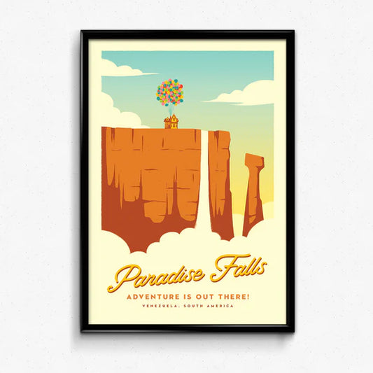 Paradise Falls Retro Travel Poster