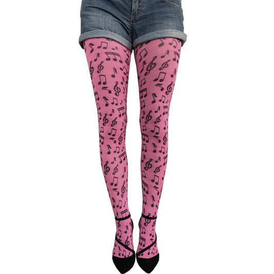 Pink Musical Notes Patterned Tights