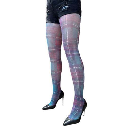 Teal Plaid Tights