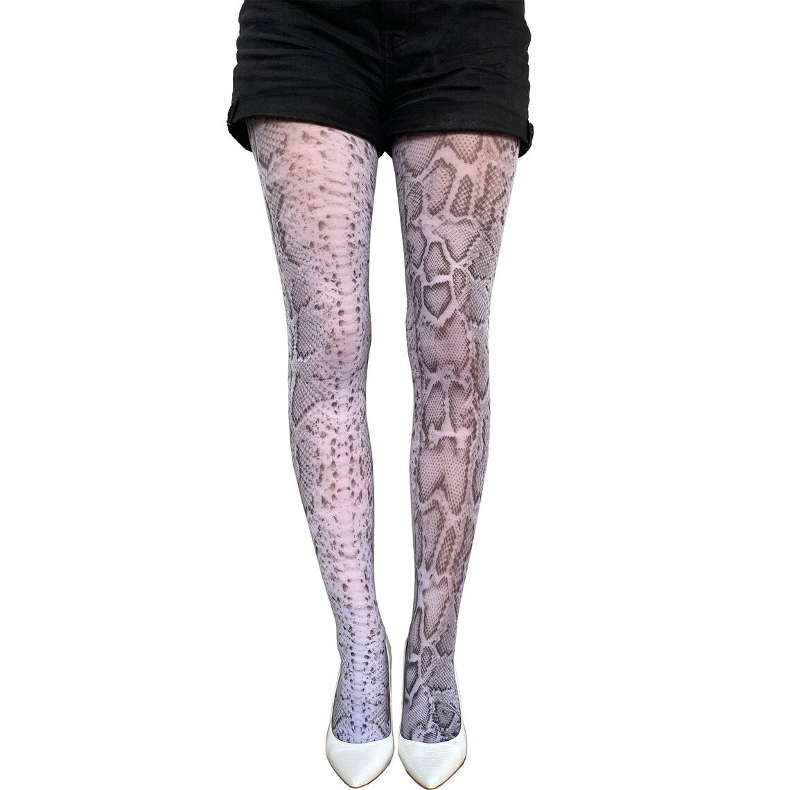 White Snake Patterned Tights